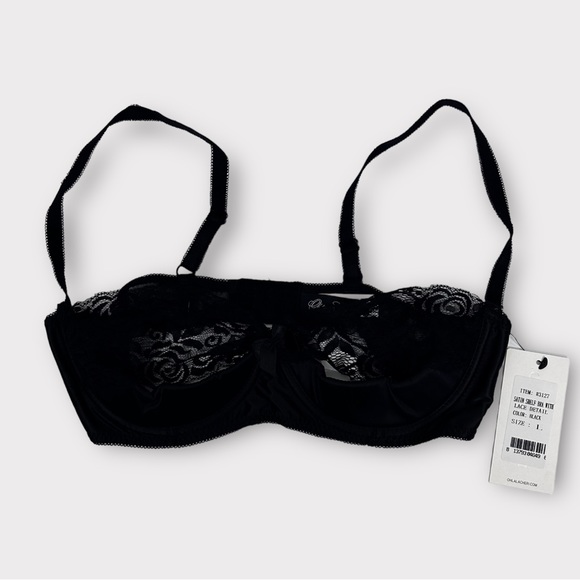 Oh La La Cherie Black Lace Satin Shelf Bra Large New - Picture 3 of 6